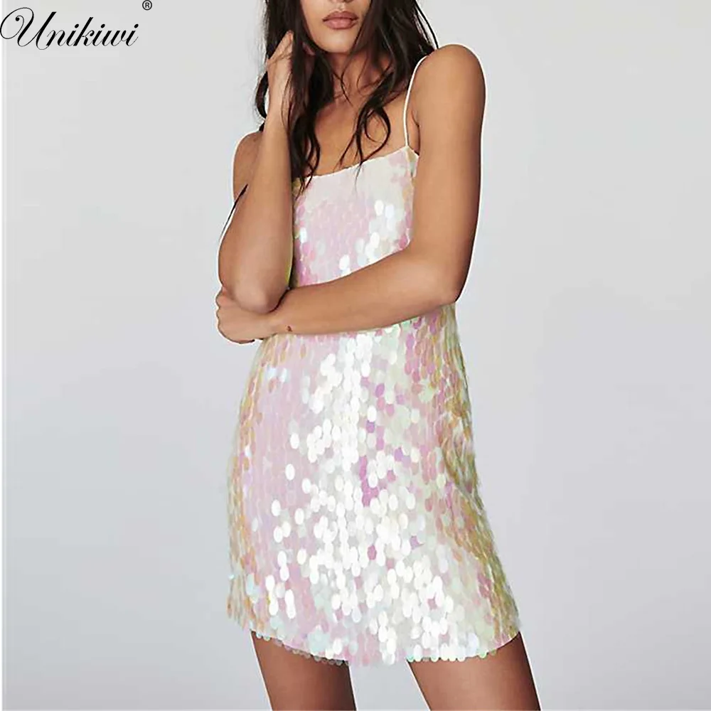 UNIKIWI.Sexy Women's Backless Fish Scale Sequin Glitter Dress Mini Cami