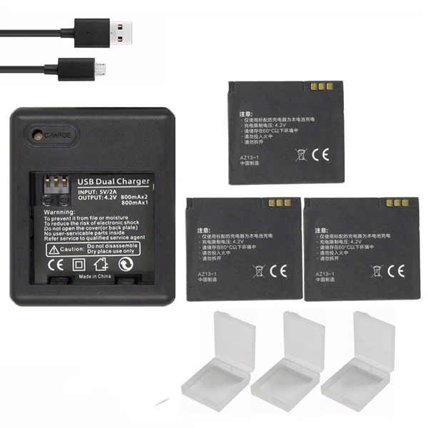 3battery charger 1010mAH 3,7 v Xiao yi аккумулятор xiaoyi yi запасные аккумуляторы аксессуары+ USB зарядное устройство для Xiaomi yi экшн-камеры аккумулятор - Цвет: 3battery charger