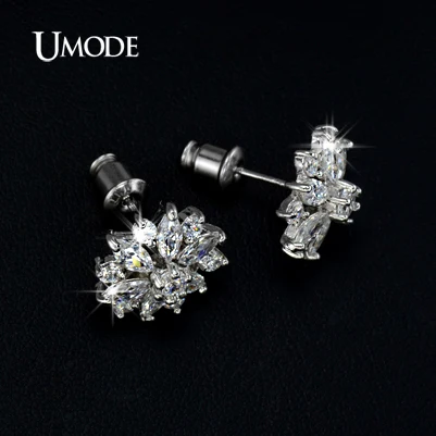 UMODE Luxury Round and Marquise cut Cubic Zirconia Stone Cluster Flower Stud Earring For Women Birthday Bijouterie UE0018