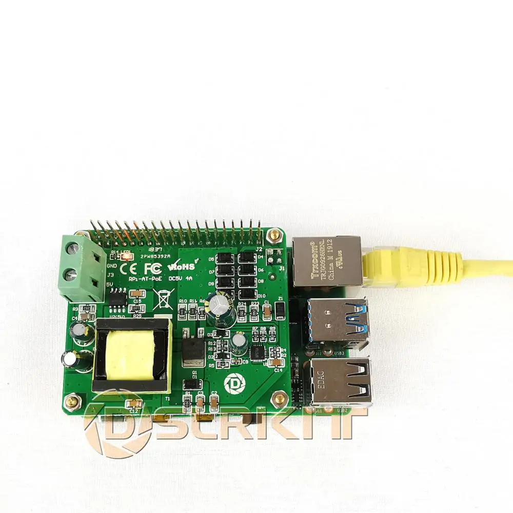 DSLRKIT 5V 3A 4A PoE HAT Raspberry Pi 4 4B 3B+ 3B Plus 802.3at PoE+ power по Ethernet