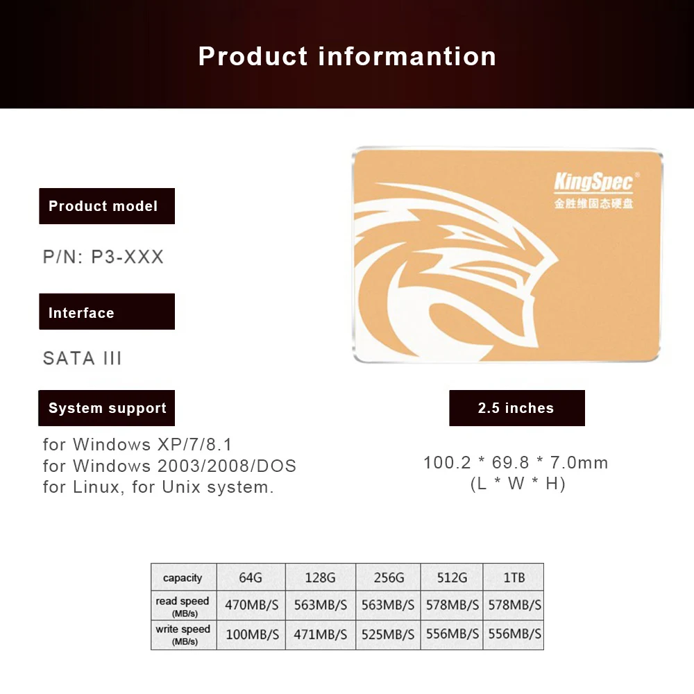 KingSpec P3-1TB SATA III 3,0 2," 2,5 дюймов 1 ТБ 256 ГБ 128 3D MLC цифровой твердотельный накопитель(SSD) Твердотельный накопитель Кэш 256 М для компьютера ПК ноутбук