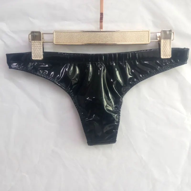 Сексуальные женские трусики-стринги больших размеров из латекса, ПВХ, блестящие, низкая посадка, сексуальные стринги, микро стринги, Т-образная спинка, эротическое белье, одежда для геев F18