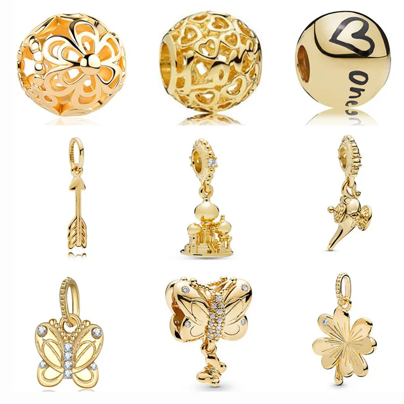 

2019 new 1pc free shipping golden openwoek flower heart one castle lamp buttefly bead Fit Pandora Charm Bracelet for women F063