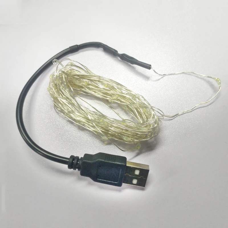Светодиодная гирлянда 5 м 50 светодиодов Серебряная проволочная USB лента