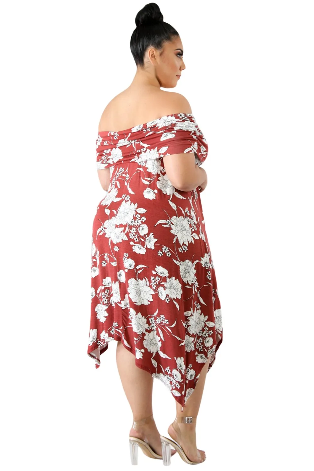 Burgundy-Floral-Print-Off-Shoulder-Curvy-Dress-LC610120-3-2