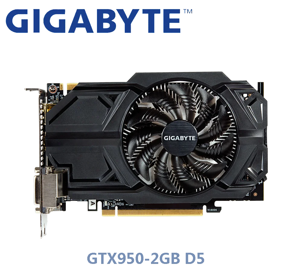 Бывшая в употреблении Видеокарта GIGABYTE NVIDIA GPU GTX 950 2G PowerConn 6pin двойной порт HDMI DVI