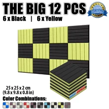 Arrowzoom 9.8 x 9.8 x 0.8" 12 pcs Pack Flat Wedge Acoustic Foam Tile Panel Sound Proofing Studio Treatment KK1035