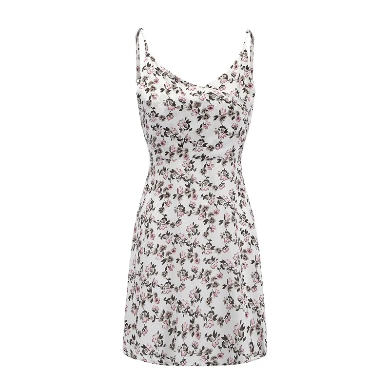 casual floral print spaghetti strap beach sundress women summer open back white cotton dresses plus size robe femme ete 80939 | Женская