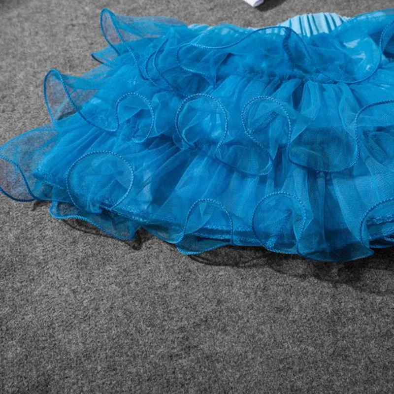 Online Hot Penjualan 2018 Baru Gadis Putri Elsa Gaun + T shirt 2 Pcs Set 3 8Age Sky Biru Layered Tutu Gaun Set Pernikahan  