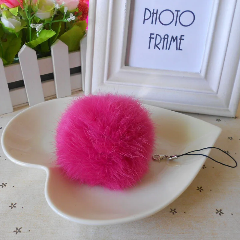 8CM Genuine Rabbit Fur Keychain women car key chain reall rabbit Fur Ball fur pompom key chains keyring porte clef llaveros