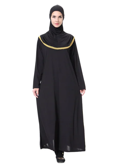 Women Prayer Garment Hijab Dress Robes With Turban Caps Bat   Black Kaftan One-Piece Arab Dubai Abaya Islamic Muslim Clothing
