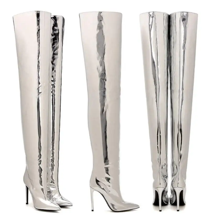 En Cuir Commerce Américain De Et Genou Argent Sur Extérieur Européen Haute Martin Grande Vernis Hiver Bottes Mode Taille Automne 07wAxpq7