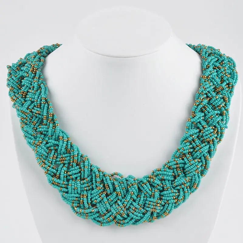 Новые женские винтажные плетеные бусы ожерелье популярные офисные женские Плетеные Подвески - Окраска металла: Nature Green