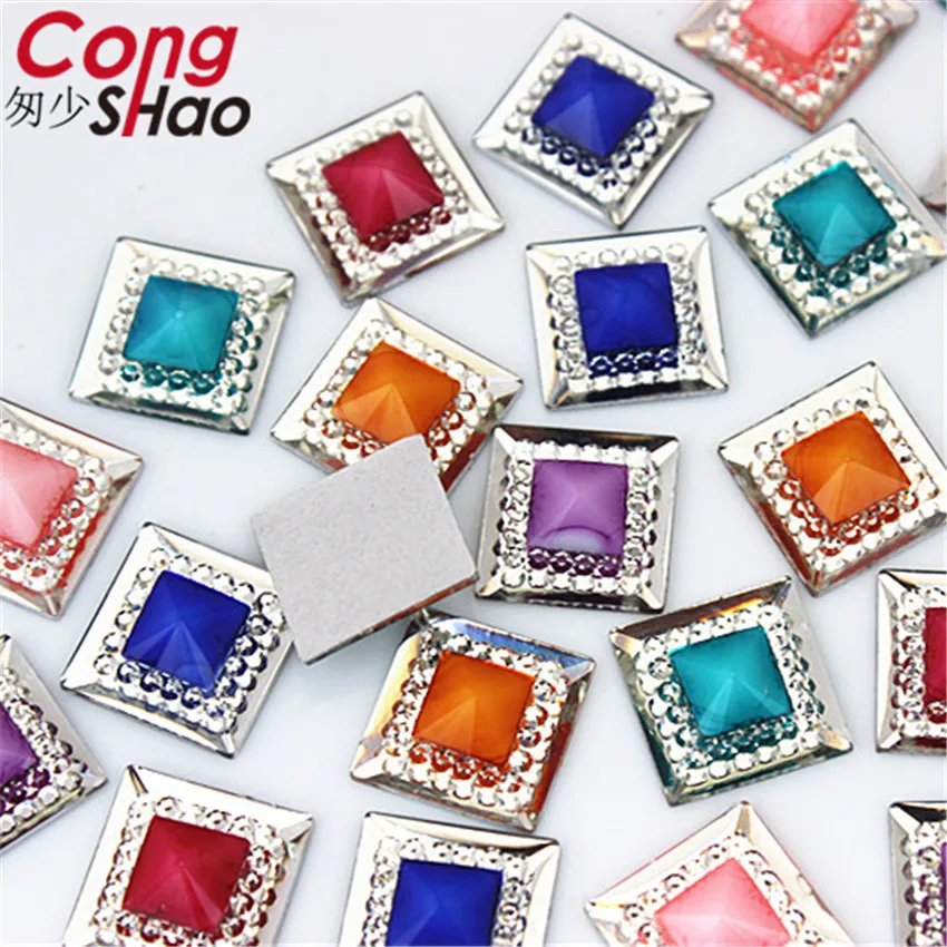 

Cong Shao 100Pcs 12mm Square shape Colorful Flat back Resin rhinestone trim stones and crystals DIY costume Accessories YB740