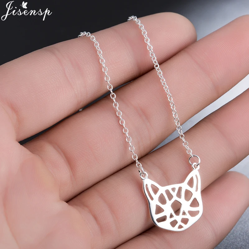 Jisensp Simple Design Origami Cat Pendant Necklace Hollow Kitty Choker Necklaces Animal Jewelry Women Girls Birthday Gift | Украшения и