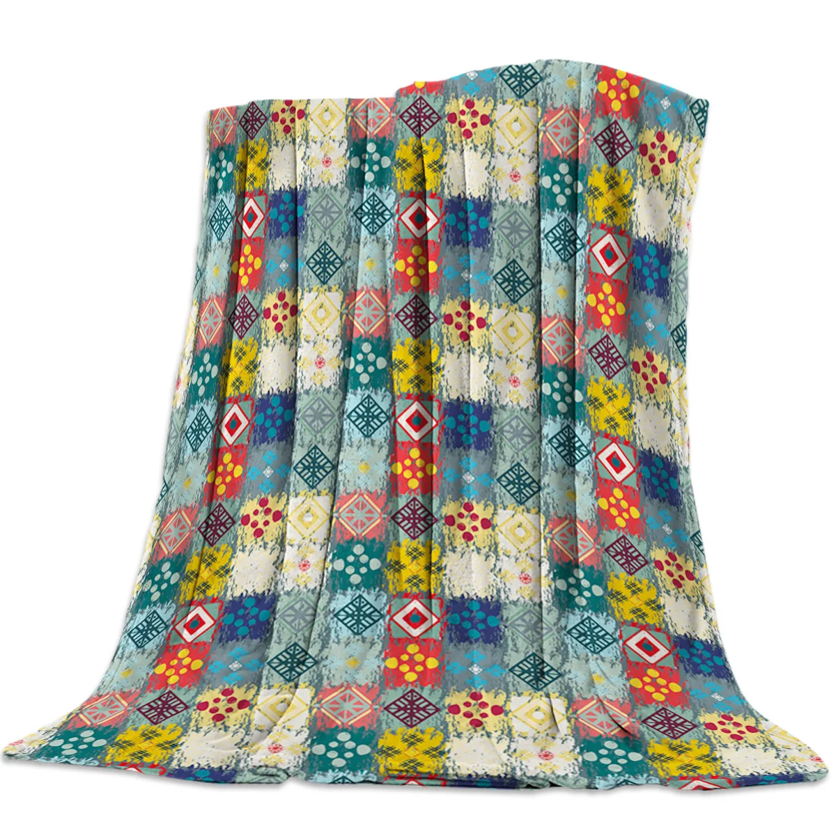 Двухслойное одеяло в этническом стиле с геометрическим рисунком в клетку теплое одеяло из микрофибры