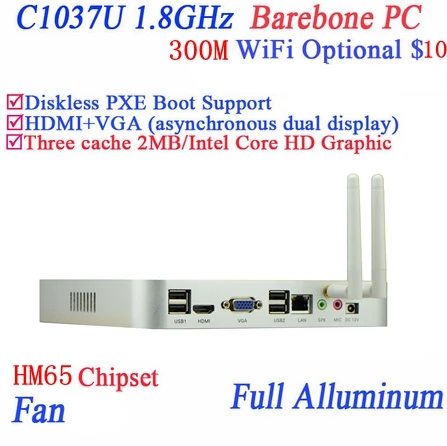 Real power faction mini pc Celeron C1037U aluminum fan dual core living room HTPC Barebone Mini pc with USB *4 HDMI RJ45