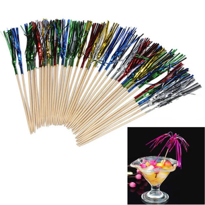 

40Pcs Disposable Tableware Wood Rainbow Fireworks Fruit Desserts Forks Wedding Birthday Party Cocktail Drinks Decoration