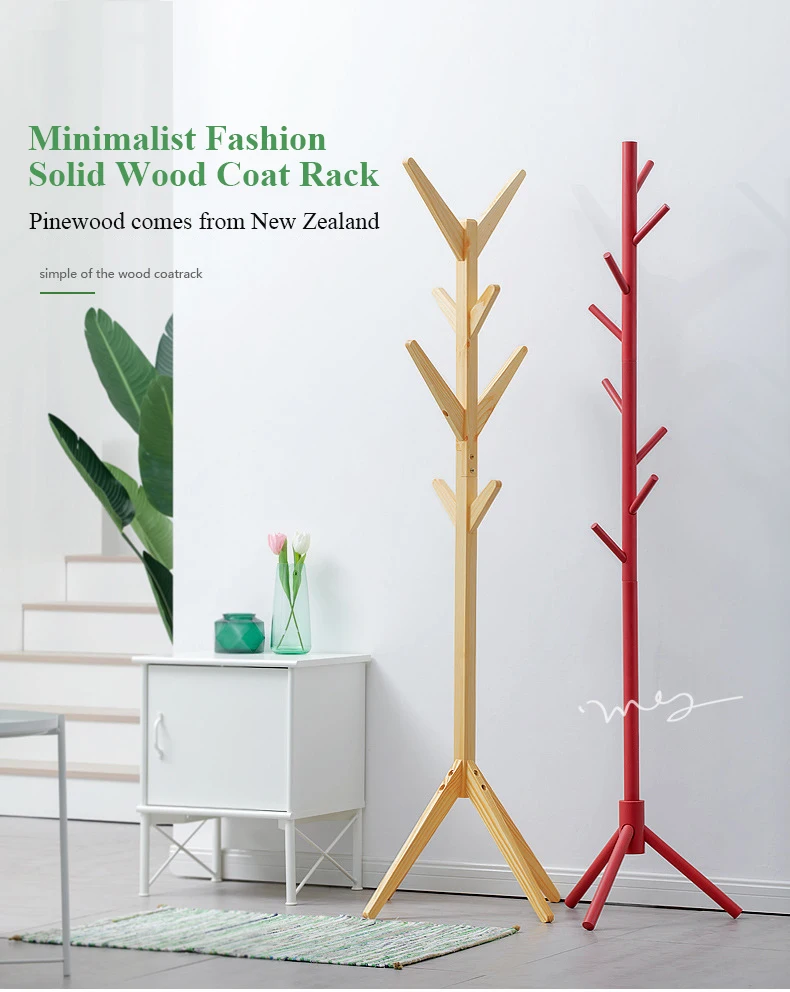 Вешалка для одежды из цельного дерева с 8 крючками, вешалка для шляп ...