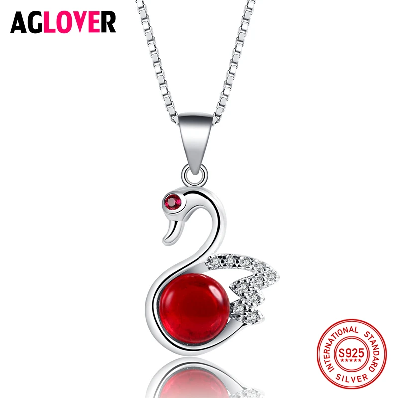 

AAA Ruby Crystal Necklace 925 Sterling Silver Swan Pendant Necklace Fashion Female Jewelry