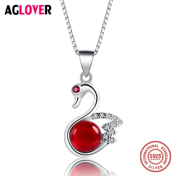 

AAA Ruby Crystal Necklace 925 Sterling Silver Swan Pendant Necklace Fashion Female Jewelry