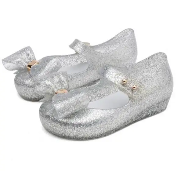 Melissa/бразильские пластиковые сандалии для девочек с большим бантом; коллекция года; летние детские сандалии; обувь melissa; нескользящие сандалии принцессы для девочек - Цвет: Серебристый