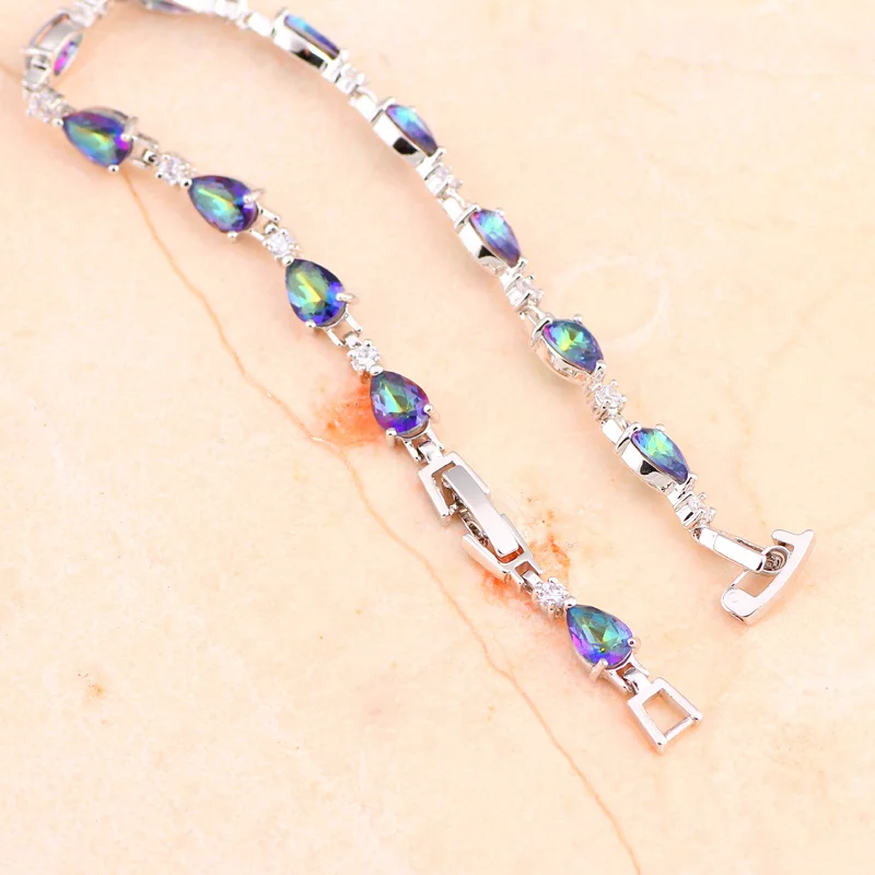 Стильный дизайн в виде капли воды, Радужный мистический браслет с кристаллами, серебряный браслет для здоровья, не содержит никель и свинец, модные ювелирные изделия TB1005A