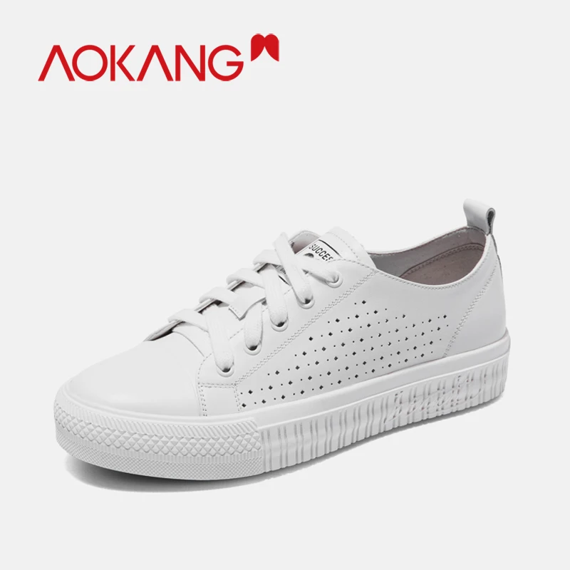 

AOKANG Good antiskid Shoes Woman Platform Sneakers Women Lace-Up Breathable Tenis Feminino Casual Sneakers hollow out shoes