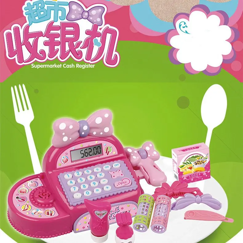 Girl Birthdday Gift Pretend play Simulated Supermarket Cash Register Multi-functional Cash Toys With Calculator and Scanner 3