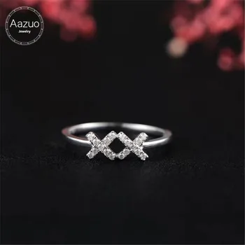 

Aazuo 18K White Gold Real Gold Letter XX Diamonds IJ SI 0.10ct Ring For Women Engagement Wedding Au750