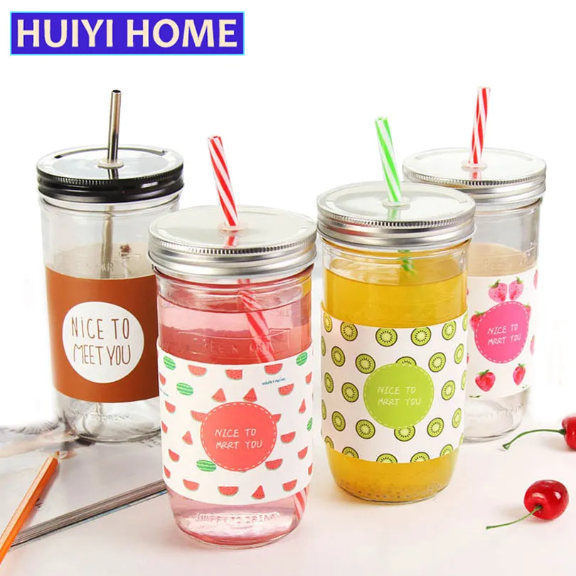 Glass Jars And Lids Cute Pattern Juice Jars Creative Glass For Milk