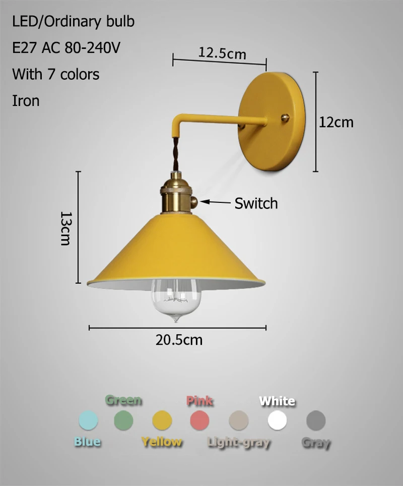 Современный простой железный настенный светильник кантри домашний деко настенный светильник светодиодный с 7 цветами для спальни гостиной ресторана кафе магазина прохода