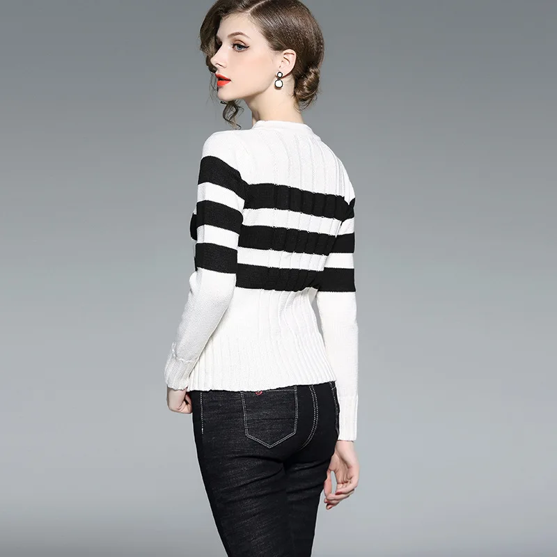 Striped elastic knit slim pullovers sweater 2018 new women autum winter long sleeve basic sweater Striped elastic knit slim pullovers sweater 2018 new women autum winter long sleeve basic sweater
