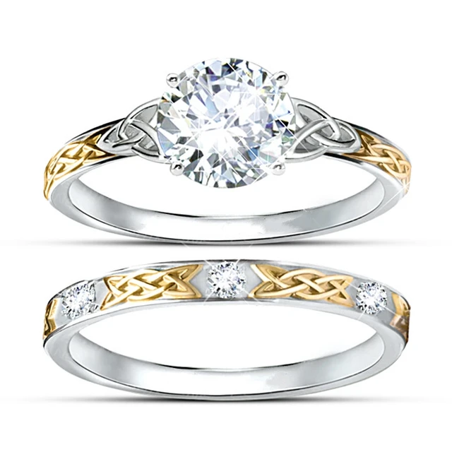 Centre 1ct Simulated Diamond Wedding Set Two Tone Gold Plated Centre 1ct Simulated Diamond Wedding Set Two Tone Gold Plated Engagement Ring Cool 925 Sterling Silver
