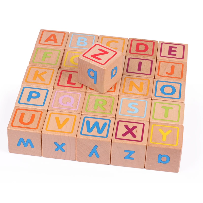 2019 New Baby Large blocks Wooden block 26pcs Learning Educational toys for children Animal words letter learn gifts for Baby