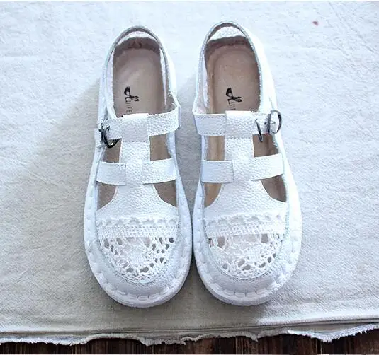HUIFENGAZURRCS/Лидер продаж; Новинка года; летняя обувь для отдыха из натуральной кожи ручной работы; дышащая сетчатая обувь на плоской подошве; 3 цвета - Цвет: White