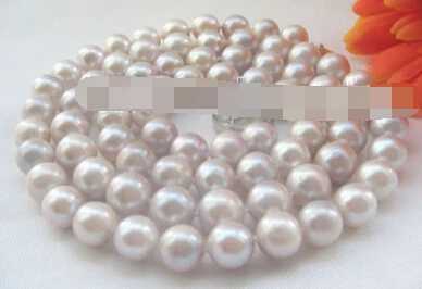 

FREE SHIPPING>>> HOT2529 Beautiful 34" 11-12mm white gray round freshwater pearl necklace