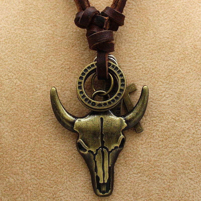 スペイン闘牛アンティークヴィンテージ牛ネックレスメンズレザーネックレスチャーム牛ヘッドペンダントネックレス Pendant Necklaces Aliexpress
