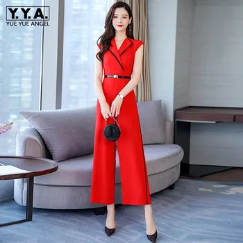 

Summer Stylish Jumpsuit Women Wide Leg Trousers Elegant Slim Overalls Party Sleeveless Playsuit Red Black White Jumpsuits