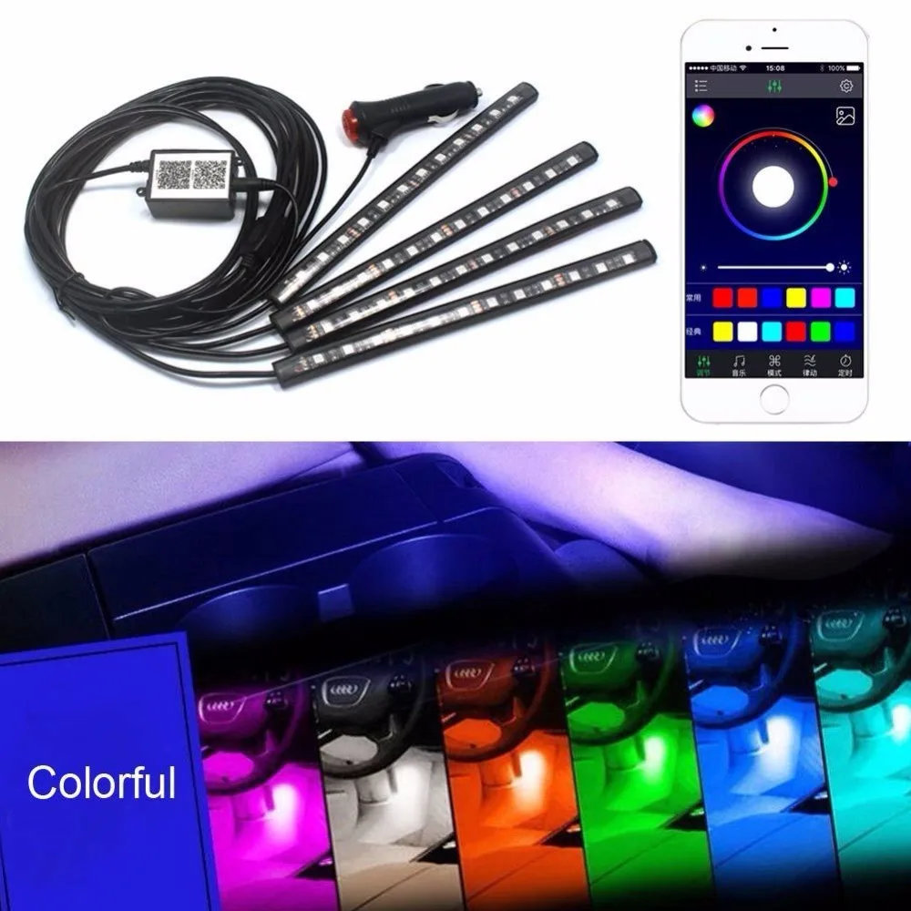 Keyecu App Control 12LED RGB font b Car b font font b Interior b font Decoration