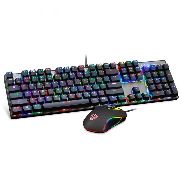 RGB Механическая Проводная игровая клавиатура оптическая мышь комбо с светодиодный подсветкой для ПК ноутбука JFlyer