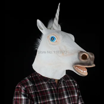 

Realistic Unicorn Head Mask Horse Adult Full Face White Latex Masks Halloween Masquerade Party Cosplay Fancy Costume Props