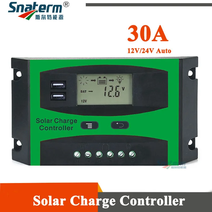 

12V 24V PWM 20A 30A Solar Controller LCD Solar Charge Controller with Dual USB 5V Solar Panel Battery Charge Regulator 20A 30A