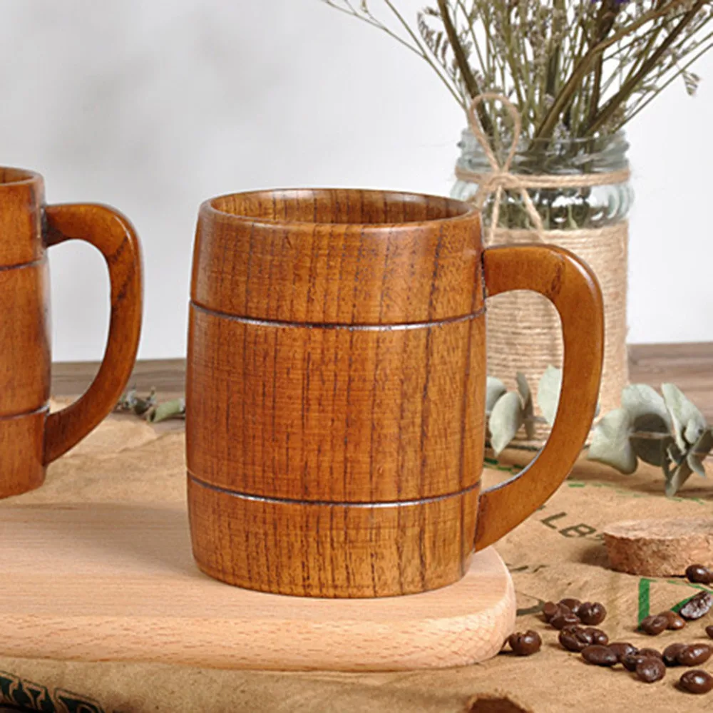 HSU Hot Sale Cup 1X Wooden Tea Cups Jujube Wood Mug Handmade Barrel Juice Beer Cup Durable Travel vasos de acero inoxidable