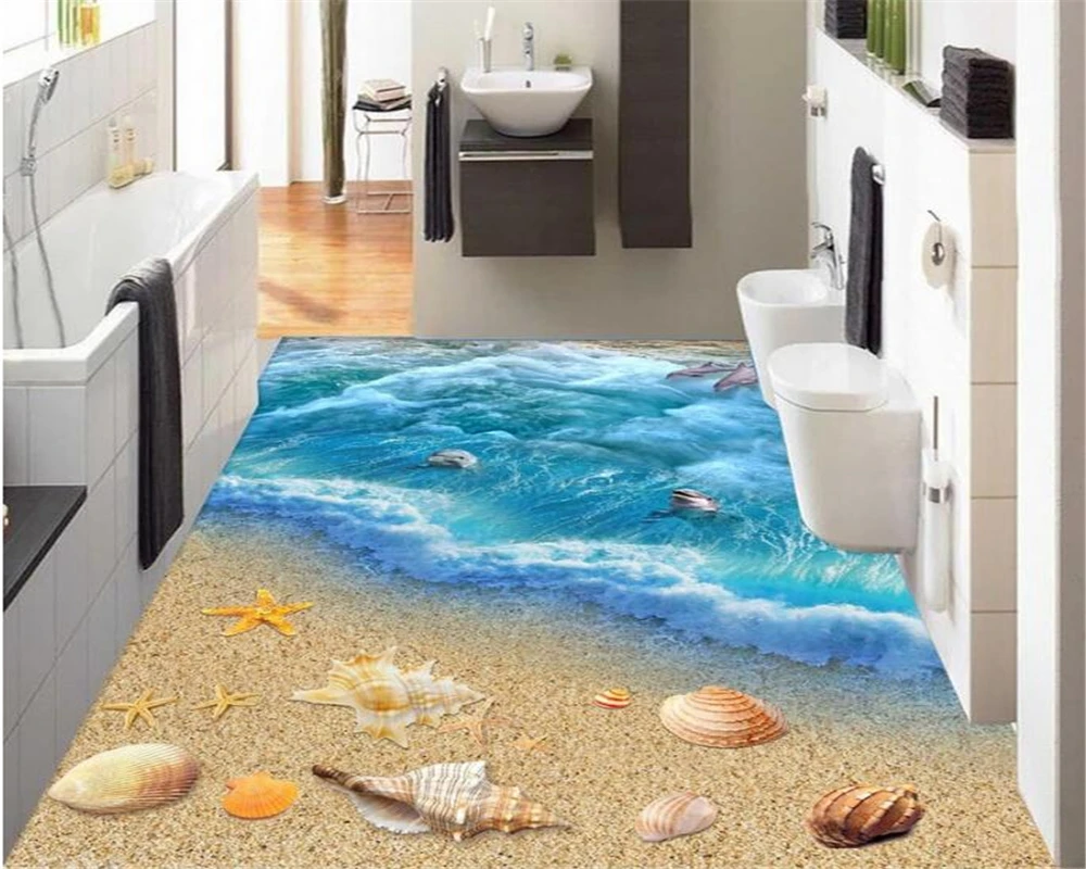 Beibehang 3D Ocean World Blue Sea Dolphin Starfish Floor Patch Crossing Parquet Living Room Bedroom Bathroom 3D Floor photo
