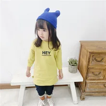 Корейские стильные осенние вечерние платья для девочек из чистого хлопка, футболка с длинным рукавом и надписью футболки с надписями для детей футболка с принтом Повседневная одежда для детей
