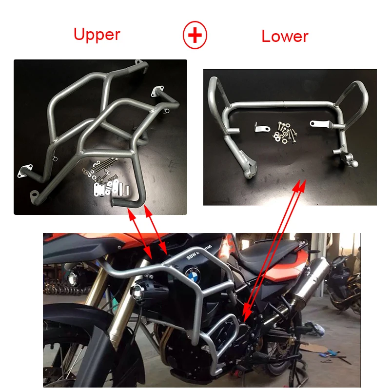 

Steel Oil Tank Engine Guards Highway Crash Bars Upper + Lower Frame Protector for BMW F800GS F700GS F650GS 2014 2015 2016 2017