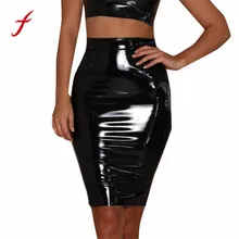 FEITONG женская кожаная юбка, сексуальная облегающая эластичная короткая юбка, модная Осенняя зимняя элегантная лакированная кожа, Черные Облегающие юбки