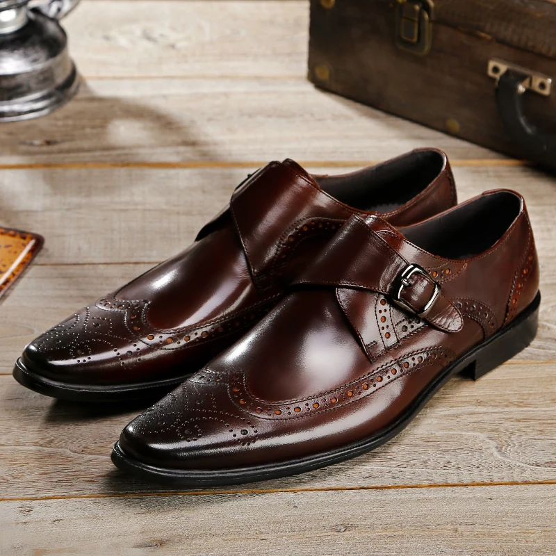 

2018 Newly Men'S Dress Shoes Genuine Leather Quality Men Formal Square Toe Carved Men Business Brogue Shoes Wedding Shoes