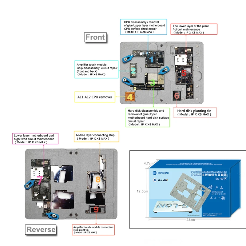 Jyrkior G-Lon SS-601K для iPhone X/Xs Max материнская плата двухсторонняя BGA трафарет завод оловянный набор печатной платы крепеж платформа